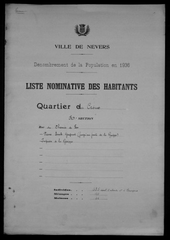 Nevers, Quartier du Croux, 30e section : recensement de 1936