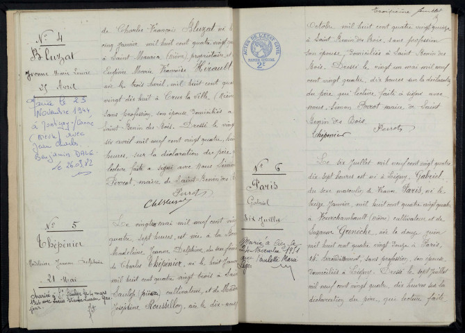 Saint-Benin-des-Bois : actes d'état civil.