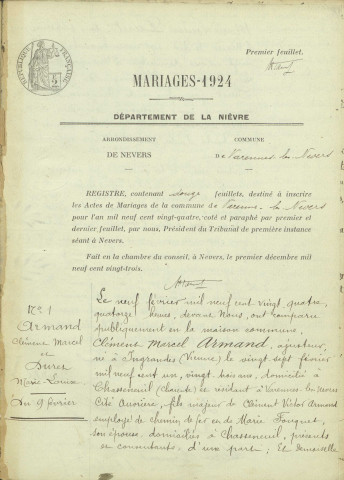 Varennes-lès-Nevers : actes d'état civil (mariages).