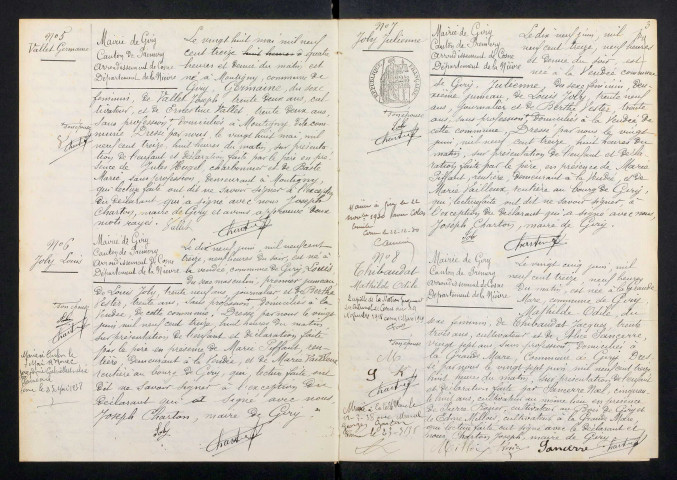 Giry : actes d'état civil, table décennale.