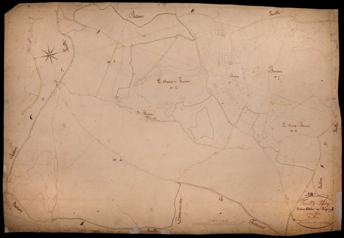 Tazilly, cadastre ancien : plan parcellaire de la section E dite de Rigny, feuille 2