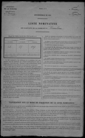 Beaulieu : recensement de 1921