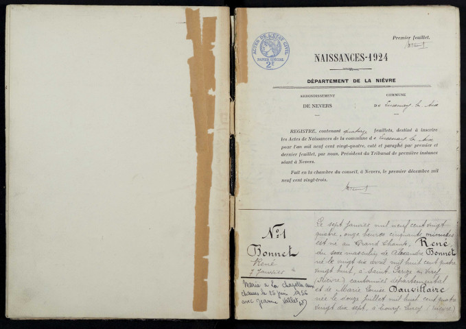 Lucenay-lès-Aix : actes d'état civil (naissances).