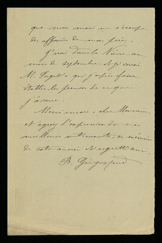 GUIGNEPIED (B.), nièce de Jules Monteignier : 3 lettres.