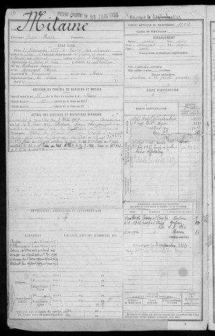 Bureau de Nevers, classe 1918 : fiches matricules n° 1001 à 1500