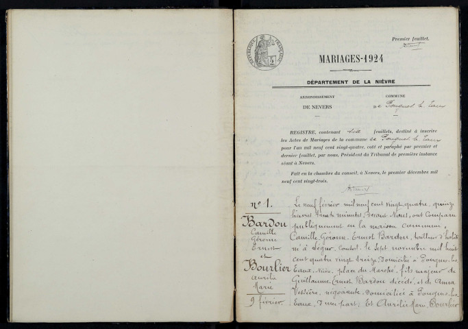 Pougues-les-Eaux : actes d'état civil (mariages).