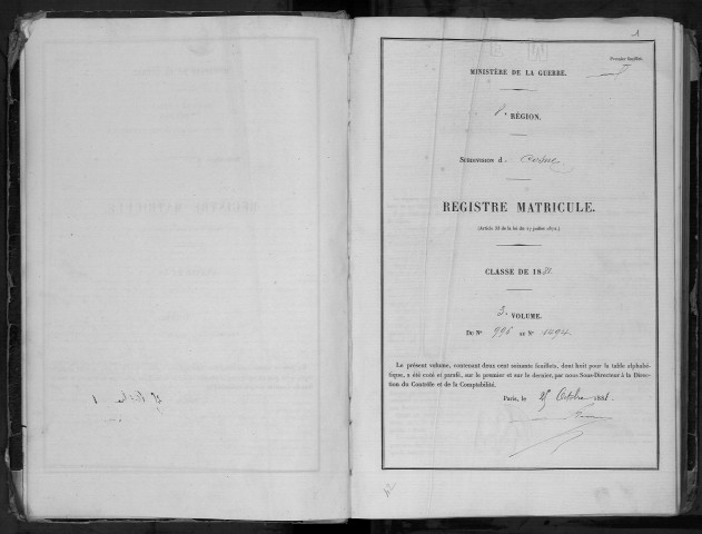 Bureau de Cosne, classe 1881 : répertoire des fiches matricules n° 996 à 1494