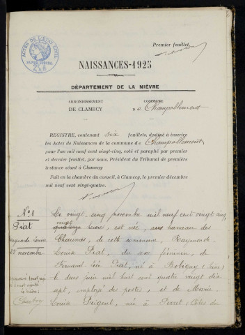 Champallement : actes d'état civil.