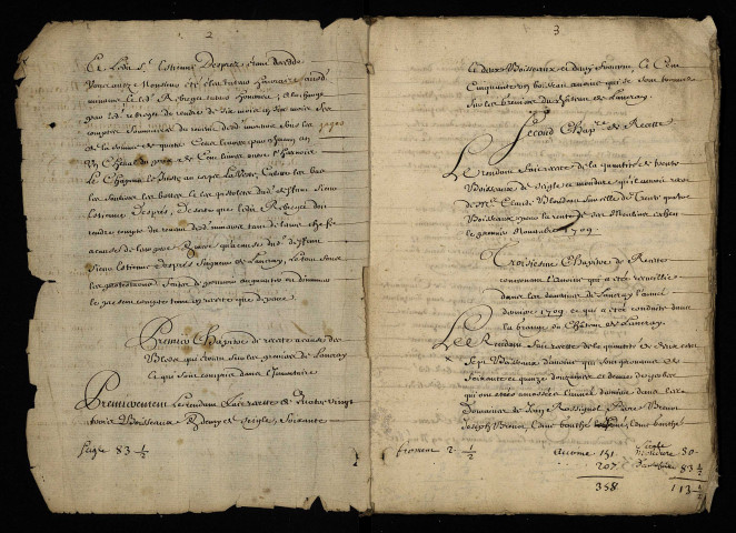 Succession Desprez. - Reddition des comptes du seigneur de Montigny-sur-Canne légataires d'Etienne Desprez seigneur de Lancray en la même paroisse : comptes de tutelle depuis 1709.