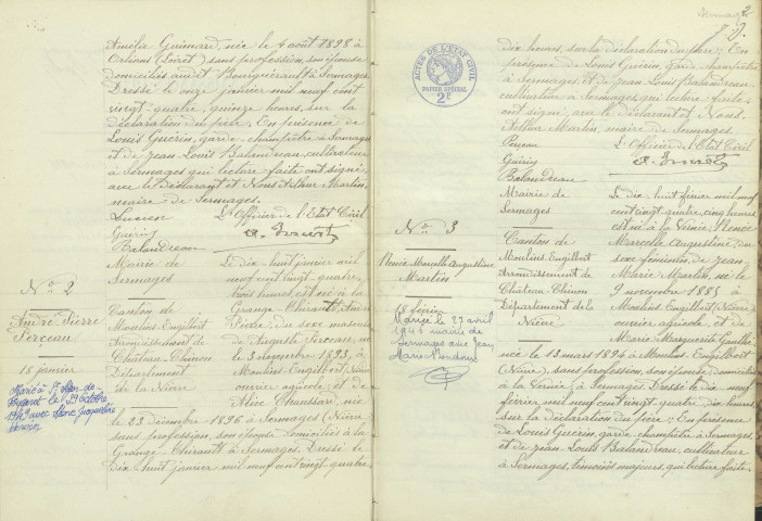 Sermages : actes d'état civil.
