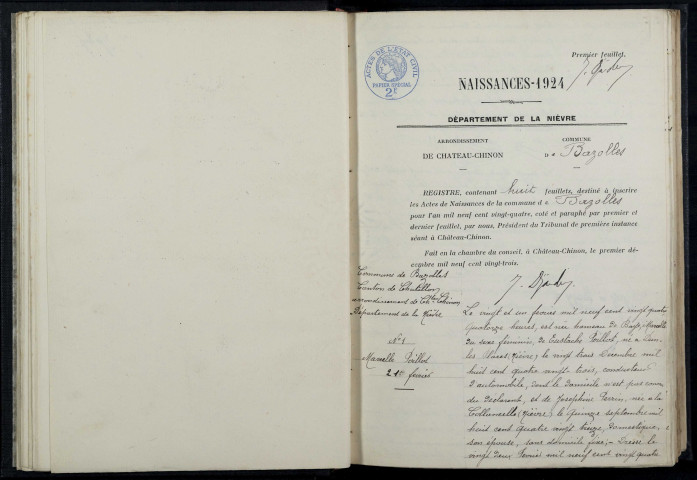 Bazolles : actes d'état civil.