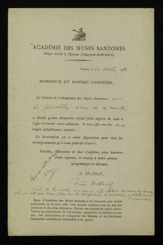 BILLAUD (Victor), imprimeur et poète à Royan (1852-1936) : 13 lettres.