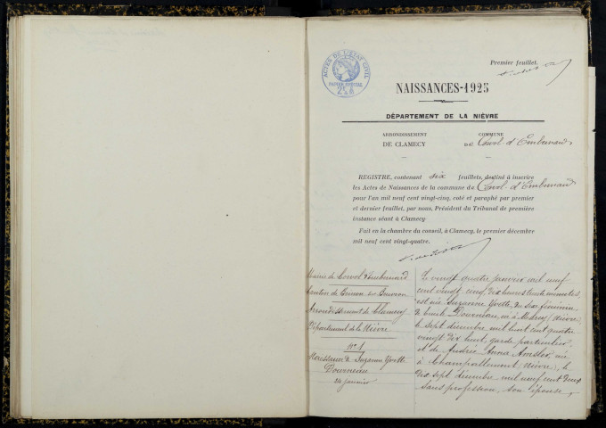 Corvol-d'Embernard : actes d'état civil.