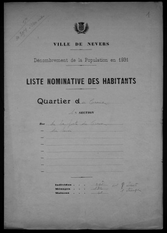 Nevers, Quartier du Croux, 1re section : recensement de 1931
