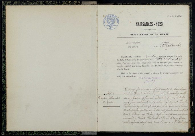 Sainte-Colombe-des-Bois : actes d'état civil.