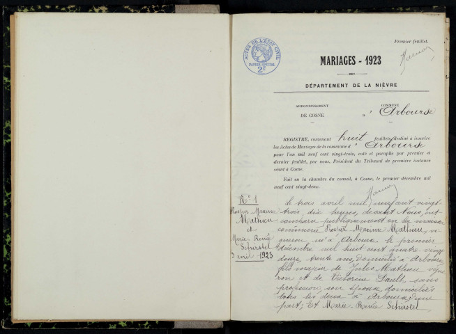 Arbouse : actes d'état civil.