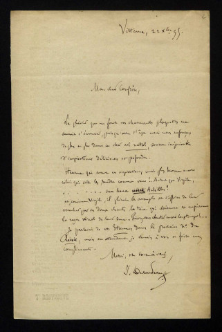 DURANDEAU (Joachim), folkloriste et libraire à Vitteaux (Côte-d'Or) (né en 1835) : 5 lettres.