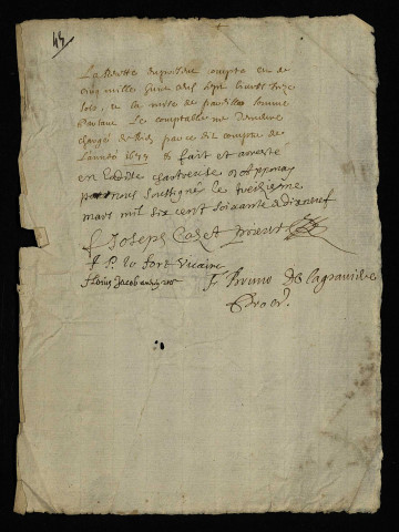 Recettes et dépenses. - Comptes de Notre-Dame d'Apponay (commune de Rémilly), clôture des recettes et dépenses de 1677 : certificat.