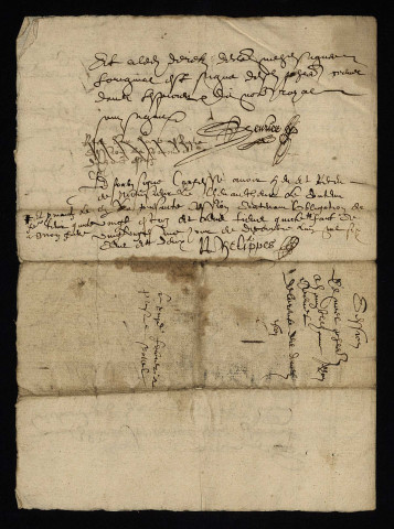 Biens et droits. - Rente de Douet sur le tènement des Viollets, cession par les frères Philbert à Crevet chevaucheur de la poste de Magny (commune de Magny-Cours) : contrat d'amortissement (27 décembre 1601), copie papier du contrat (1601).