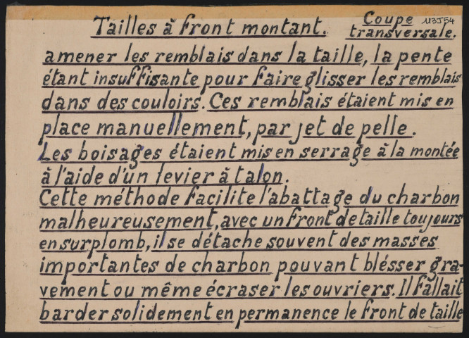 Coupe transversale d'une taille à front montant.