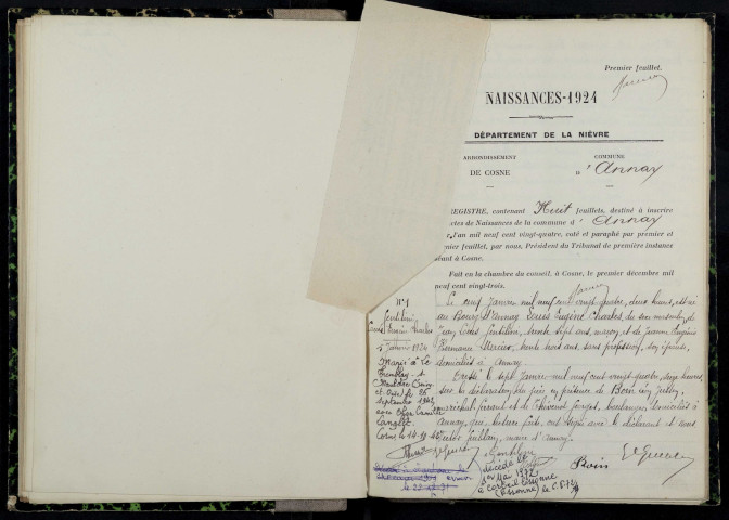 Annay : actes d'état civil.