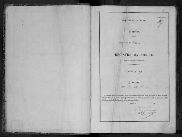 Bureau de Cosne, classe 1878 : répertoire des fiches matricules n° 497 à 996