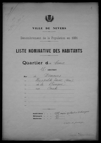 Nevers, Quartier du Croux, 18e section : recensement de 1931