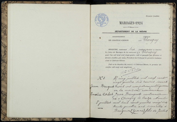 Chougny : actes d'état civil.