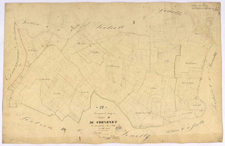 Cessy-les-Bois, cadastre ancien : plan parcellaire de la section D dite de Chevenet, feuille 2