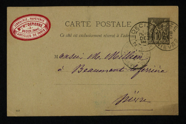 DEPIERRE (Henriette), libraire à Decize : 1 lettre.