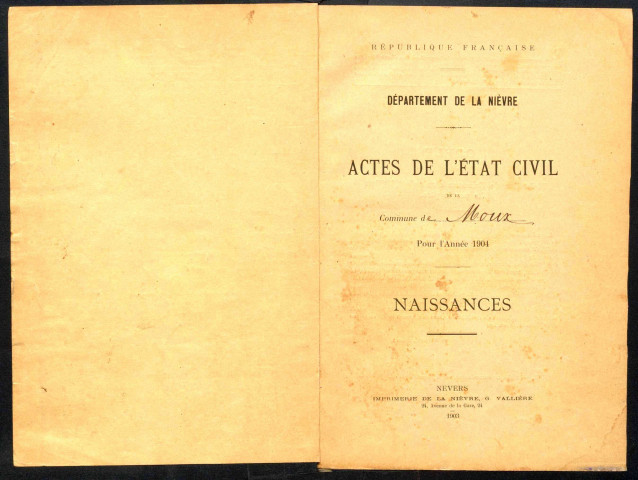 Moux-en-Morvan : actes d'état civil.