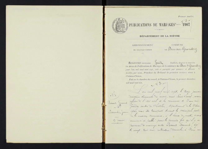 Dun-sur-Grandry : actes d'état civil.
