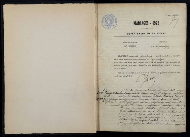 Guérigny : actes d'état civil.