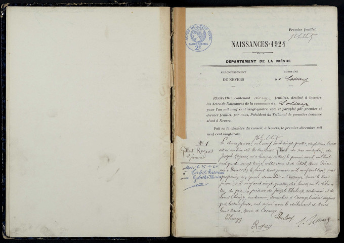 Cossaye : actes d'état civil.