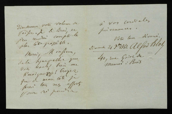 BLOT (Alfred), professeur et publiciste (né en 1825) : 2 lettres.