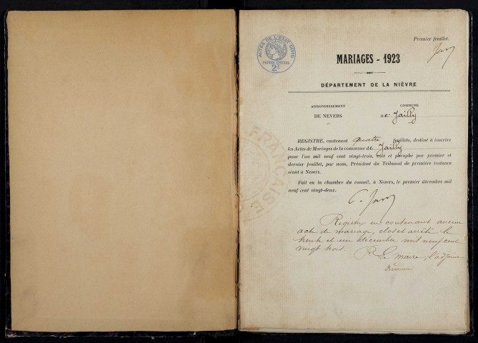 Jailly : actes d'état civil.