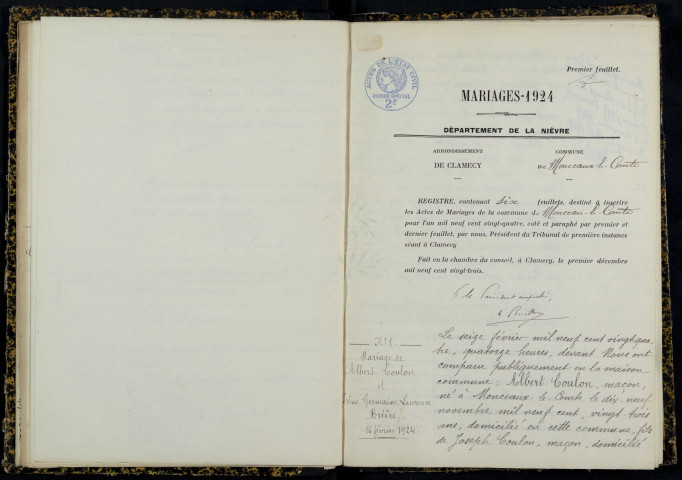 Monceaux-le-Comte : actes d'état civil.