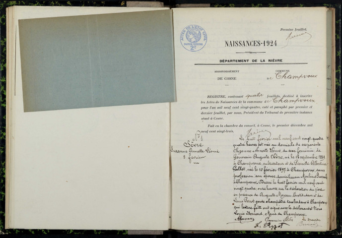 Champvoux : actes d'état civil.