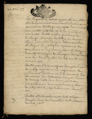 Contentieux (procédure civile). - Saisie réelle Philippes et de Lamoignon sa femme contre feu de Berthier sieur de Vannay (commune de Saint-Benin-d'Azy), opposition de Langes et consorts légataires : copie du jugement de 1711 (25 juin 1711), sentence (8 juillet 1711).