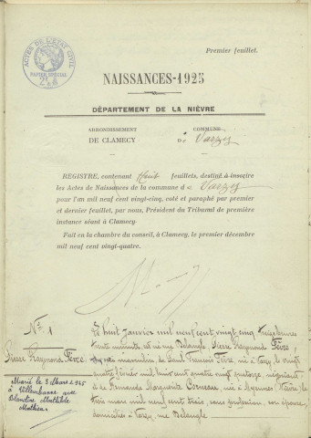 Varzy : actes d'état civil.