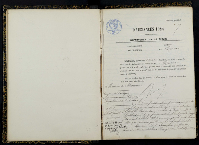 Mouron-sur-Yonne : actes d'état civil.