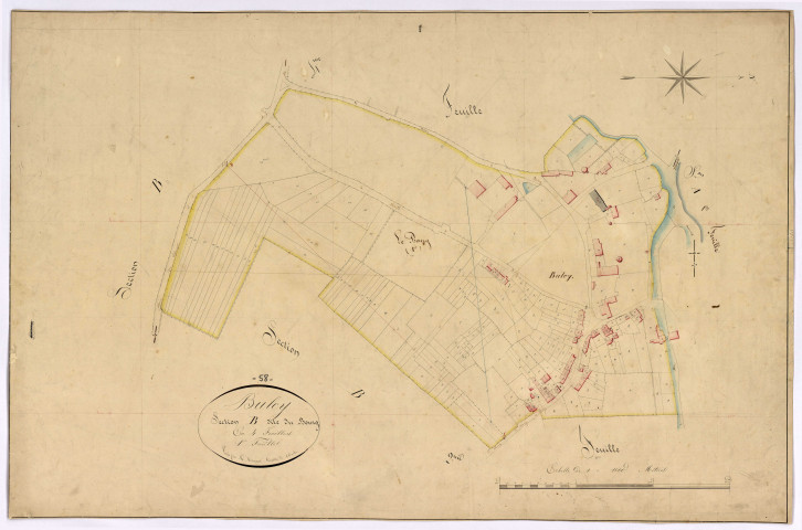 Bulcy, cadastre ancien : plan parcellaire de la section B dite du Bourg, feuille 1