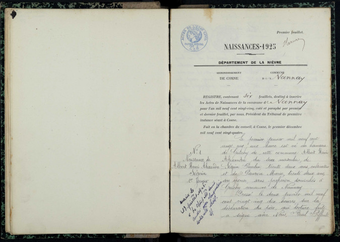 Nannay : actes d'état civil.