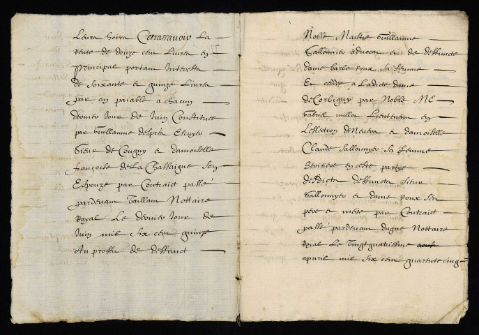 Biens et droits. - Rente Sallonnier, transport par dame de Corbigny veuve Favardin à Desprez seigneur de Cougny à Saint-Jean-de-Lichy (commune de Saint-Jean-aux-Amognes) : copie du contrat de cession du 29 juin 1645.