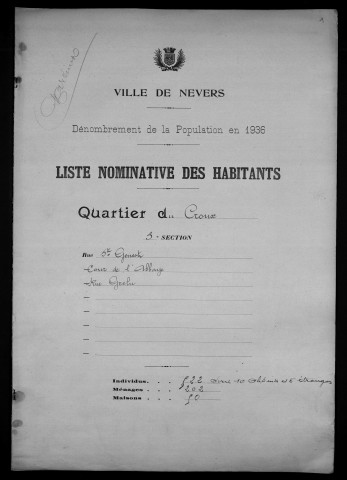 Nevers, Quartier du Croux, 3e section : recensement de 1936
