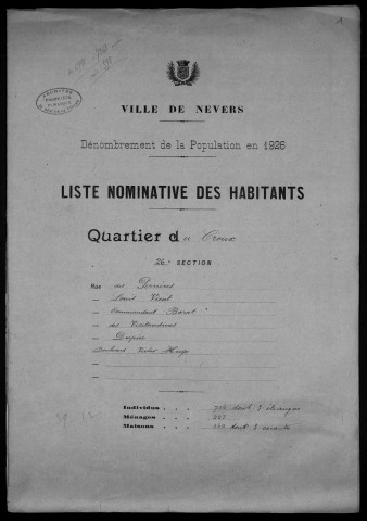 Nevers, Quartier du Croux, 26e section : recensement de 1926