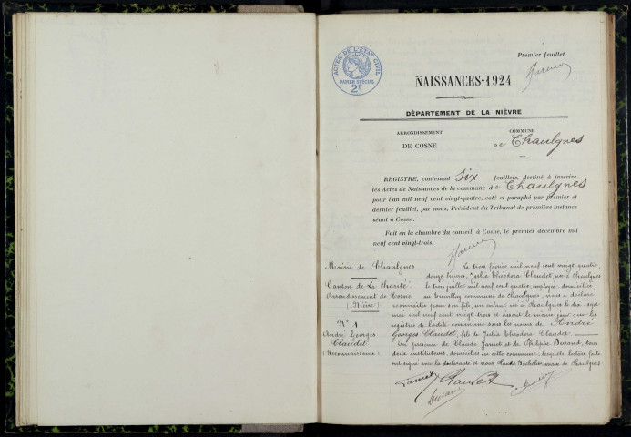 Chaulgnes : actes d'état civil.