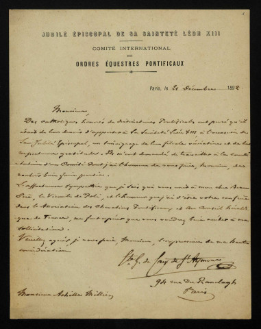 CAIX DE SAINT-AYMOUR, (vicomte de), membre du Comité international des Ordres équestres pontificaux : 2 lettres.