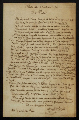 SACLE (Aristide), publiciste : 2 lettres, manuscrit.