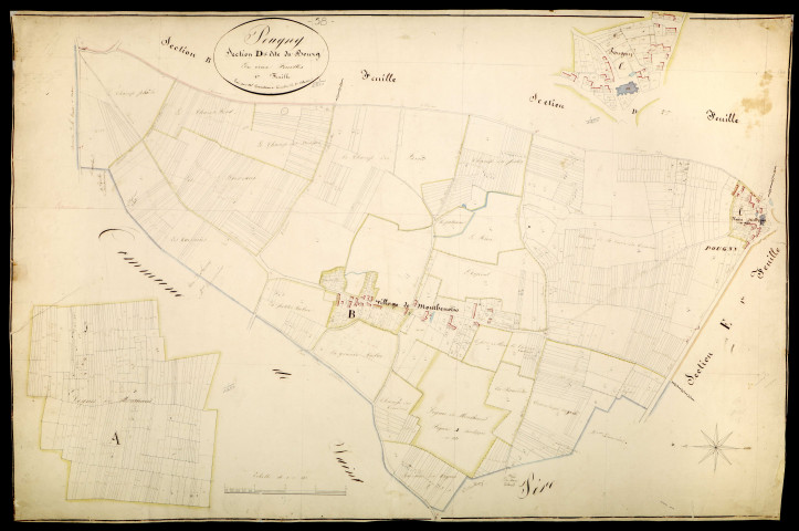 Pougny, cadastre ancien : plan parcellaire de la section D dite du Bourg, feuille 1